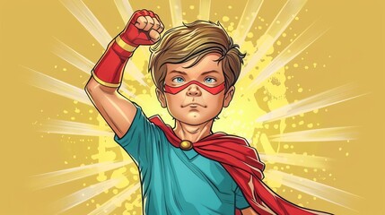 Young Superhero Boy Triumphantly Posing Illustration