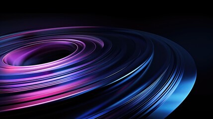 abstract background, spinning blue disk on black background, light purple and dark black, less orange and red, stylized precise lines and shapes