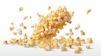 Flying delicious popcorn cut out, 8k resolution.

