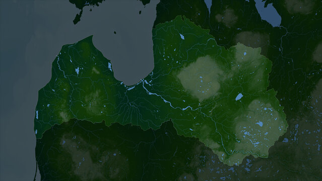 Latvia highlighted. Physical elevation map