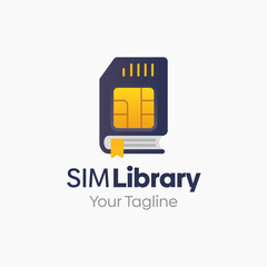 Illustration Vector Graphic Logo of Sim Library. Merging Concepts of a Book and Sim Card Shape. Good for Education, Course, Learning, Academy etc
