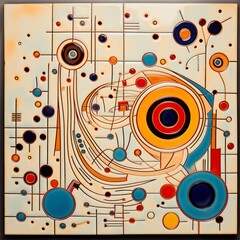 Obraz premium Abstract grunge circles with dots and stripes. Fragment of geometric cubism, abstract pattern. Modern hipster style design.