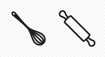 Beater for mixing and whisking and rolling pin vector icons