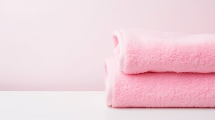 Obraz na płótnie Canvas Pink cotton towels on a white background. Bathroom decor and accessories.