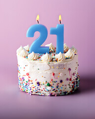 A festive delicious birthday cake with number 21 candle - Twenty One Years - 758192557