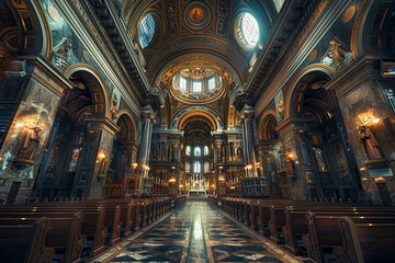Fototapeta na wymiar Photograph stunning church interiors, capturing the intricate architectural details and grandeur of sacred spaces