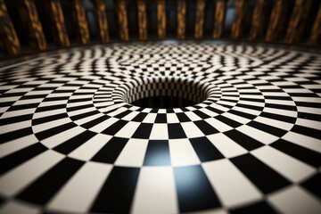 Naklejka premium Black and white checkered floor with a hole in the center