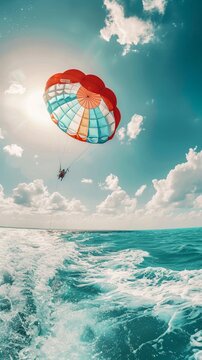 The exhilaration of parasailing captured in a stunning close-up