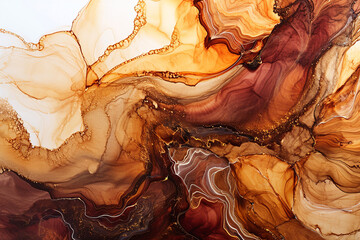 Abstract shapes and textures formed by drops of coffee liquid. Marbled chocolate watercolor ink...