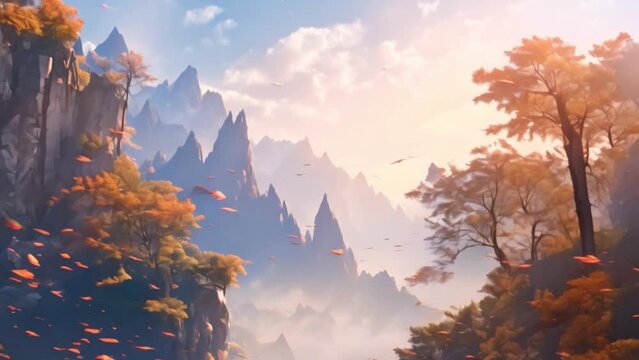 fantasy style illustration of ancient landscape on mountain