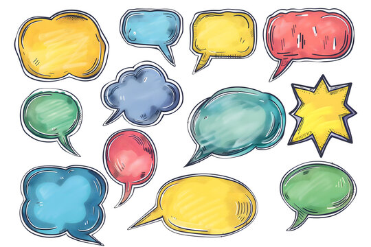 Colorful Hand-Drawn Speech Bubble Collection - Isolated on White Transparent Background PNG 
