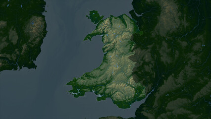 Wales - Great Britain highlighted. Physical elevation map