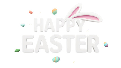 3d illustration of rabbit ear and rendered 3d text for Easter.