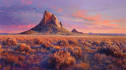 Naklejka premium Vibrant sunset over iconic ship rock in new mexico's desert landscape