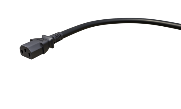 Close-up of a black power cable isolated on white