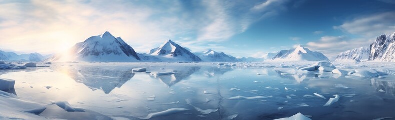 Fototapeta na wymiar panorama of an icy lake with cracked ice