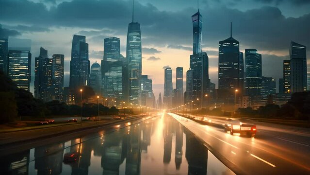 Shanghai Lujiazui Finance and Trade Zone of the modern city night background, Night cityscape with bilding and road in Beijing city, AI Generated