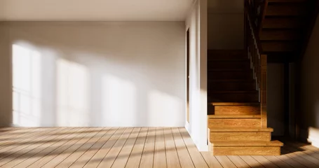 Fotobehang Shelf wall room zen style and decoraion wooden design, earth tone. © Interior Design