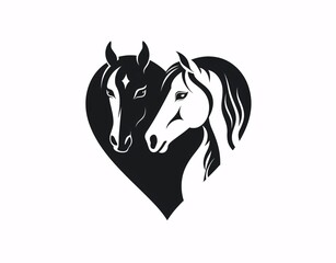 simple black vector logo of horse and cow in shape of heart