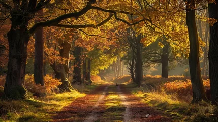Abwaschbare Fototapete Idyllic autumn stroll: exploring the enchanting woodlands of new forest © Ashi