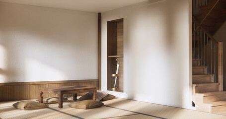 Modern with low table and pillow on minimal room japan style.
