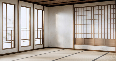 Obraz premium Minimalist Interior with wooden japan empty wall background mockup