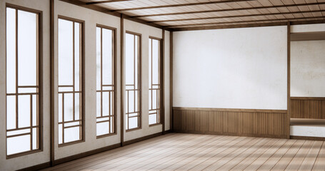 Minimalist Interior with wooden japan empty wall background mockup