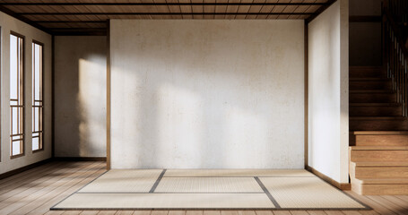 Minimalist Interior with wooden japan empty wall background mockup