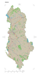 Albania shape isolated on white. OSM Topographic German style map
