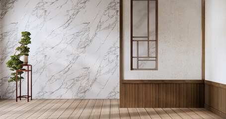 Minimalist Interior with wooden japan empty wall background mockup