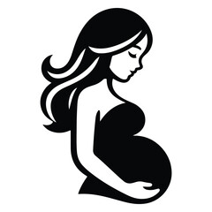 Black color silhouette of pregnant woman symbol on white background. Pregnancy Concept. Stylized vector icon Illustration. Modern Graphic Design.