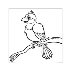 Coloring book of a bird sitting on a branch