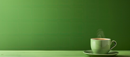 Inviting Cup of Coffee Resting on a Table Against a Fresh Green Background