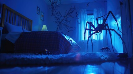 Creepy crawlies and sinister shadows during a scary bedtime - obrazy, fototapety, plakaty