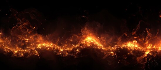 Intense Fiery Flames Dancing Against a Dark Black Background - obrazy, fototapety, plakaty