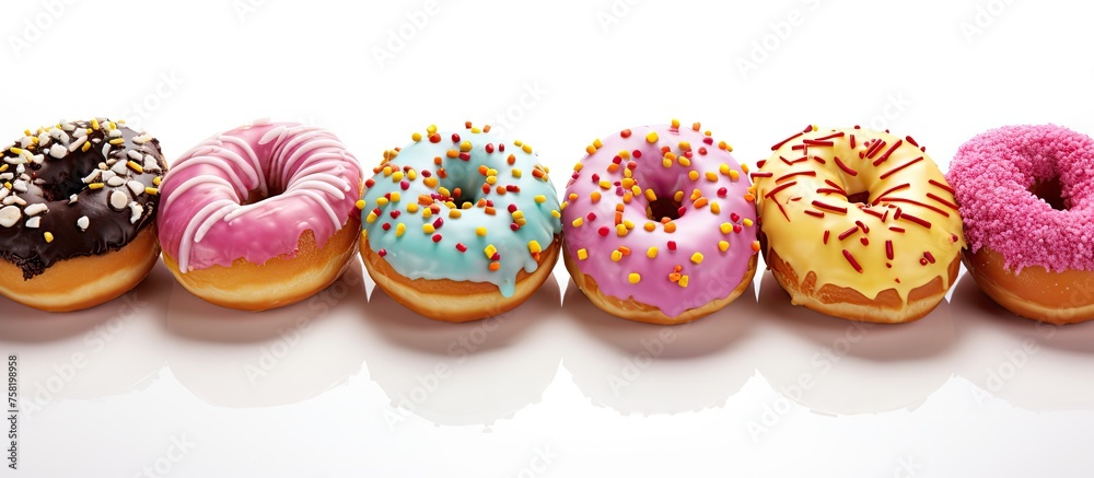 Poster sweet delights: colorful donuts adorned with sprinkles in a tempting array