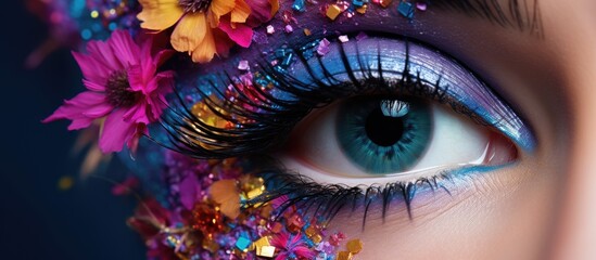 Vibrant Woman with Artistic Makeup Featuring Colorful Flowers on Her Face