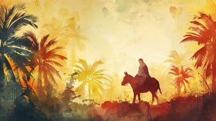 Christ's triumphant entry into Jerusalem on Palm Sunday. Generative Ai - obrazy, fototapety, plakaty