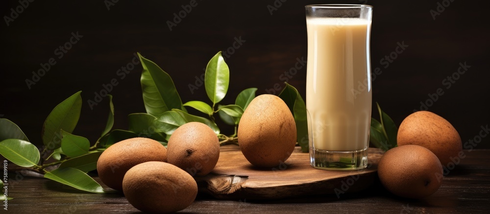 Poster Nutritious Milk and Nuts Arrangement on Rustic Wooden Table Setting