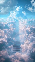 A stairway going up into the clouds in the sky. - 758199137
