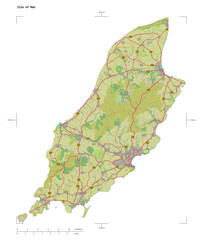 Isle of Man shape isolated on white. OSM Topographic German style map