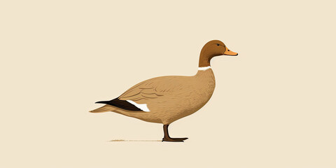 In beige tones, a sketch of a duck on a light background. Livestock animals in sepia colors.