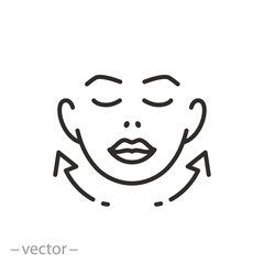 facial skin tightening icon, skin lifting effect, smoothing out wrinkles, thin line symbol - editable stroke vector illustration