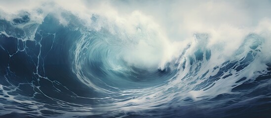 Majestic Power: Intense Large Ocean Wave Breaking Dramatically on a Clear Day - obrazy, fototapety, plakaty