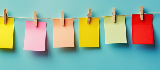 Colorful Paper Notes Hanging on Clothesline in a Vibrant Display of Creativity and Inspiration