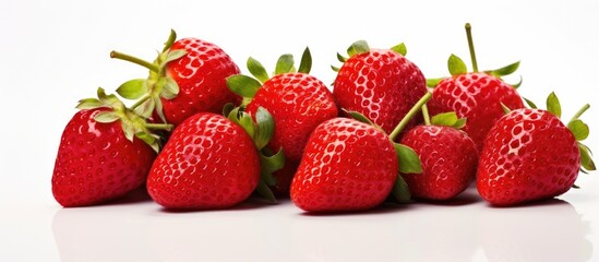 Vibrant Straw of Delicious Ripe Strawberries Piled on White Background