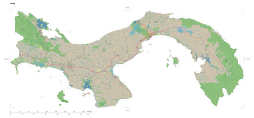 Panama shape isolated on white. OSM Topographic German style map