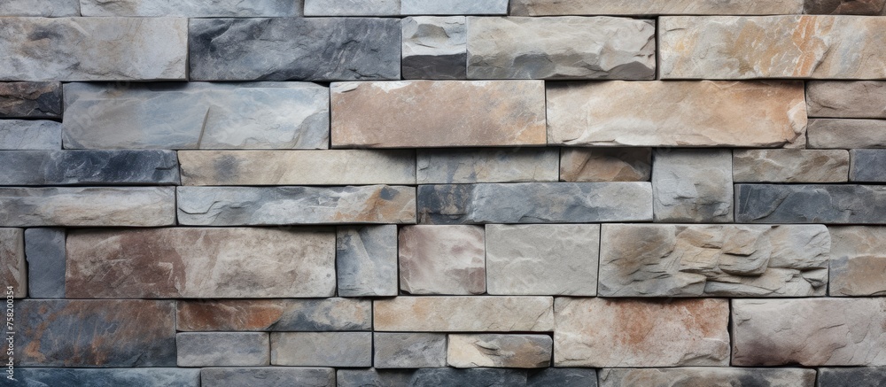 Aufkleber rustic stone wall featuring a diverse array of brown and black stone blocks