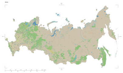 Russia shape isolated on white. OSM Topographic German style map