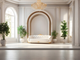 Luxury classic interior with white empty banner stand floor. 3d render design.